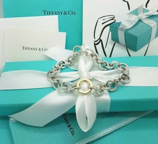 Tiffany & Co 18ct 18k Yellow Gold & Silver Circle Round Link Bracelet 8.  5 " Rare