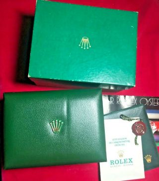 Vintage Green Leather Rolex Watch Presentation Box With Papers