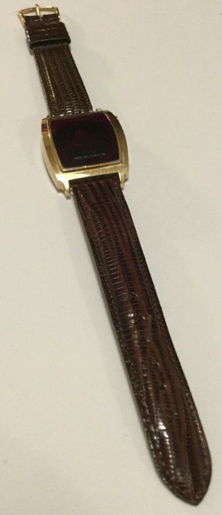 Vintage Men’s Gold Tone Texas Instruments Red LED Watch Model 104, 3