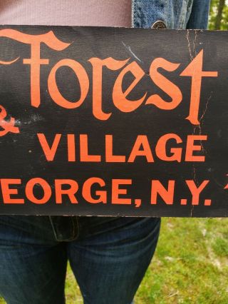 Vintage Magic Forest Sign Lake George NY Indian Village Advertising Cardboard 3