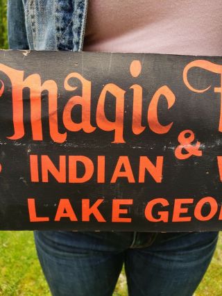 Vintage Magic Forest Sign Lake George NY Indian Village Advertising Cardboard 4