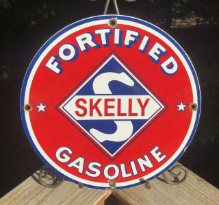 Vintage Skelly Porcelain Sign Gas Service Station Pump Plate Motor Oil Engine
