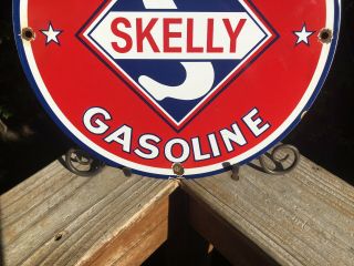 VINTAGE SKELLY PORCELAIN SIGN GAS SERVICE STATION PUMP PLATE MOTOR OIL ENGINE 5