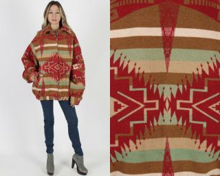 Vintage 80s Southwestern Jacket Native American Ethnic Wool Blanket Bomber Coat
