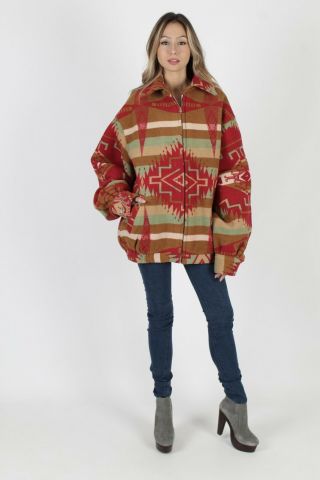 Vintage 80s Southwestern Jacket Native American Ethnic Wool Blanket Bomber Coat 2