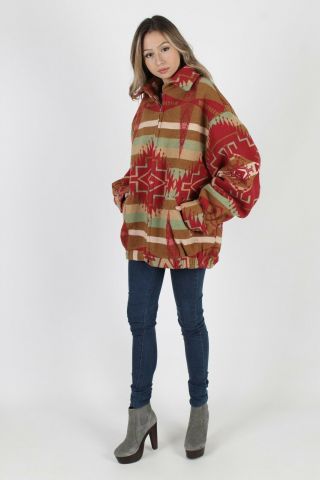 Vintage 80s Southwestern Jacket Native American Ethnic Wool Blanket Bomber Coat 3