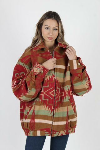 Vintage 80s Southwestern Jacket Native American Ethnic Wool Blanket Bomber Coat 4