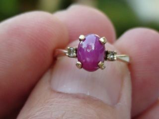 Real Vintage Ladies 10kt Yellow Gold Pink Star Sapphire And Diamond Ring Sz.  5