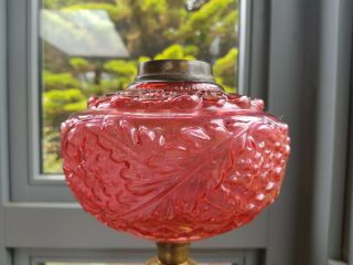 Victorian Ruby Cranberry Glass Embossed Oil Lamp Font 23mm Undermount