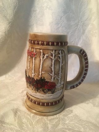 Budweiser Vintage 1981 Beer Stein Christmas Holiday Mug Snowy Woodland 6