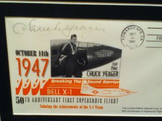 VINTAGE SIGNED CHUCK YEAGER FRAMED FIRST DAY COVER 960 OF 1000 2