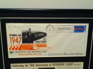 VINTAGE SIGNED CHUCK YEAGER FRAMED FIRST DAY COVER 960 OF 1000 3