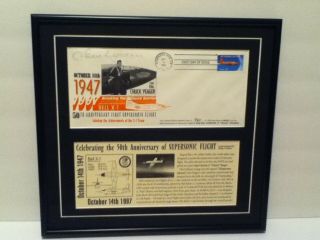 VINTAGE SIGNED CHUCK YEAGER FRAMED FIRST DAY COVER 960 OF 1000 6
