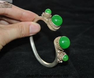 Old Chinese Dynasty Palace Silver inlay Green Jade Gem Jewelry bracelet Bangle 4