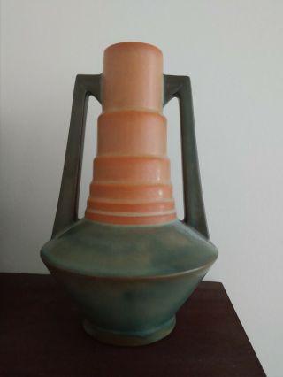 Vintage Roseville American Art Pottery Futura Telescope Vase 382 - 7 -