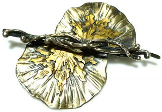 Sterling Silver Arts Crafts Mid Century Artisan Hand Made 3 " Brooch Pin Signed