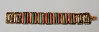 Antique Chinese Sterling Silver Turquoise Coral Bracelet