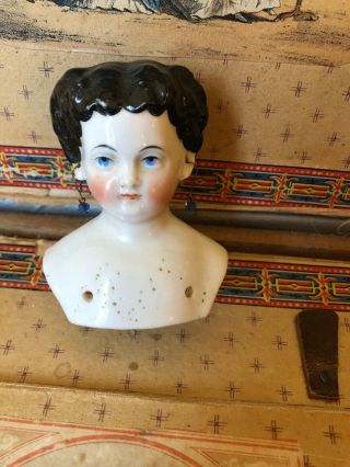 Sweet Petite Antique China Doll Head W/pierced Ears.  Some Plate Restore