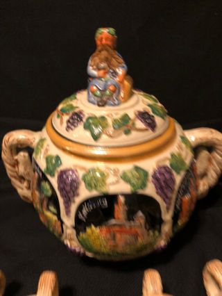 VTG Hoehr HANDGEMALT GERMANY PUNCH CIDER WINE BOWL TUREEN W/ FIGURAL LID 8 Cups 3