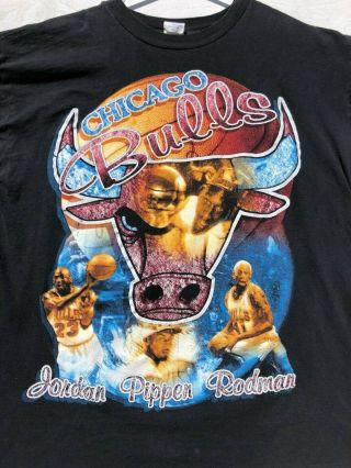 Vintage 90 ' s Chicago Bulls T - Shirt Rap Tee Hip Hop Jordan Pippen Rodman Size XL 2