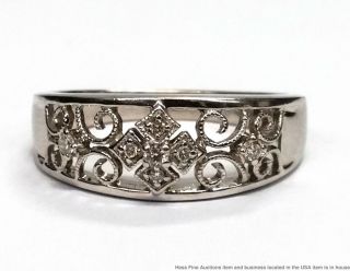14k White Gold Filigree Diamond Ladies Vintage Band Ring Size 8