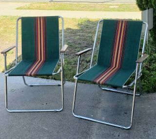 2 Vintage Green Zip Dee Rv Camping Lawn Chair Hunting Fishing