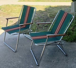 2 Vintage Green Zip Dee RV Camping Lawn Chair Hunting Fishing 2