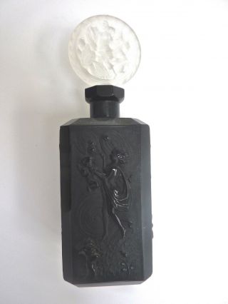 Rare Czech Hoffman 1920’s Jet Black Frosted Crystal Putti Cupid Perfume Bottle