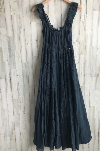 Vintage Johnny Was Blue Eyed Girl Dress Size Extra Small Sand Black Maxi Nwt