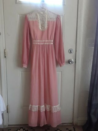 Vintage Gunne Sax Long Light Pink Dress Prairie Victorian Size 9