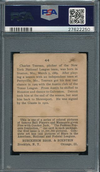 PSA 2 GOOD 1914 CRACKER JACK 44 CHARLES TESREAU E145 - 1 GRADED VINTAGE CANDY CARD 4