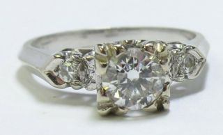 Vintage 14k White Gold Ring W/ 3 Set Diamonds Size 6