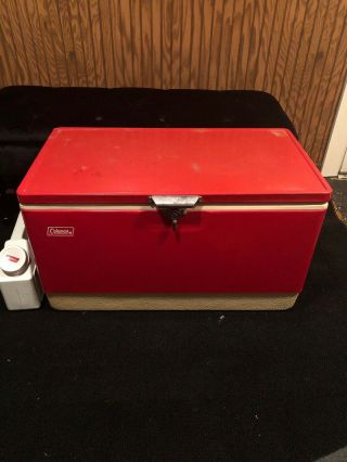 Vintage Red Metal Coleman Chest Cooler Latch Closure W/ Accessory Very