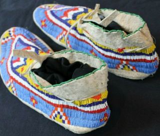 Vintage Sioux Fully Beaded Adult Moccasins Late 1800 Early 1900 ' s Adult Size 4