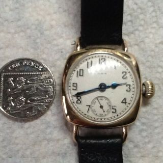 Solid 14k Gold Elgin Cushion Watch,  Large Size Vintage 1940 