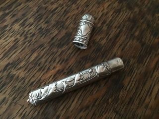 Victorian Nouveau French Sterling Silver Poppy Needle Toothpick Case Holder