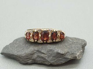 Vintage 9k 9ct Yellow Gold Garnet & Diamond Antique Style Ring Mothers Day Boxed