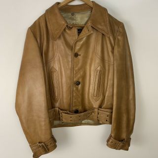Vintage Cortefiel Mens Brown Leather Coat Bomber Jacket M L Spain Fur Collar Opt