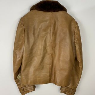 Vintage Cortefiel Mens Brown Leather Coat Bomber Jacket M L Spain Fur Collar Opt 5