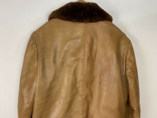 Vintage Cortefiel Mens Brown Leather Coat Bomber Jacket M L Spain Fur Collar Opt 6