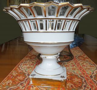 Antique French Porcelain Reticulated Centerpiece Compote Basket Neoclassical