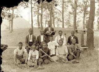 1890s era photo Glass Negative early BASEBALL Team African American Players RARE 6