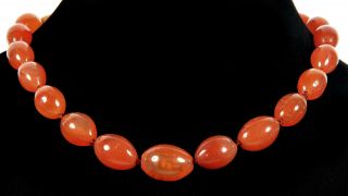 Antique Victorian Undyed Carnelian Agate Bead Necklace Gold Filled Clasp