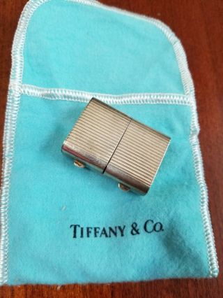 Vtg Tiffany & Co Sterling Silver Pill Box Engraved Lines Double Compartments