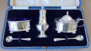 Lovely Antique Sterling Silver Condiment Set 1926,  Boxed
