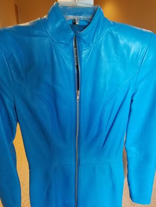 Michael Hoban North Beach Leather Long Sleeve Scuba Dress XS Turquoise 3