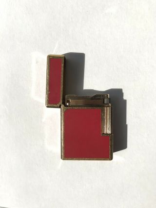 Vintage St Dupont Lighter - Gold Plated With Red Laque De Chine