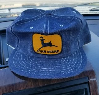 Rare Vintage John Deere Denim Hat - Made In Usa Cap Jean Louisville Ky