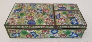 Antique Vintage Chinese Cloisonne Enamel Box Hinged Lid Writing Pen 3 Sections