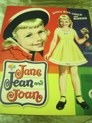 Vtg Paper Dolls 1950 Jane Jean Joan Merrill Ultra Rare Uncut Set